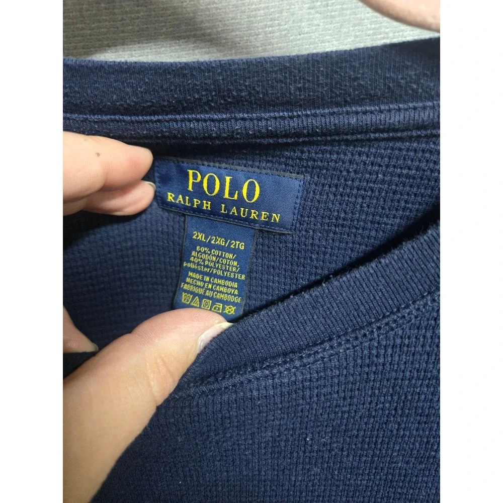 Polo Ralph Lauren Mens 2XL Navy Blue Waffle Knit Thermal Long Sleeve Shirt
